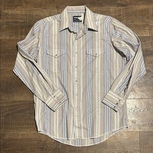 Wrangler Men's Casual Striped Shirt - Blue, Gray, and White
